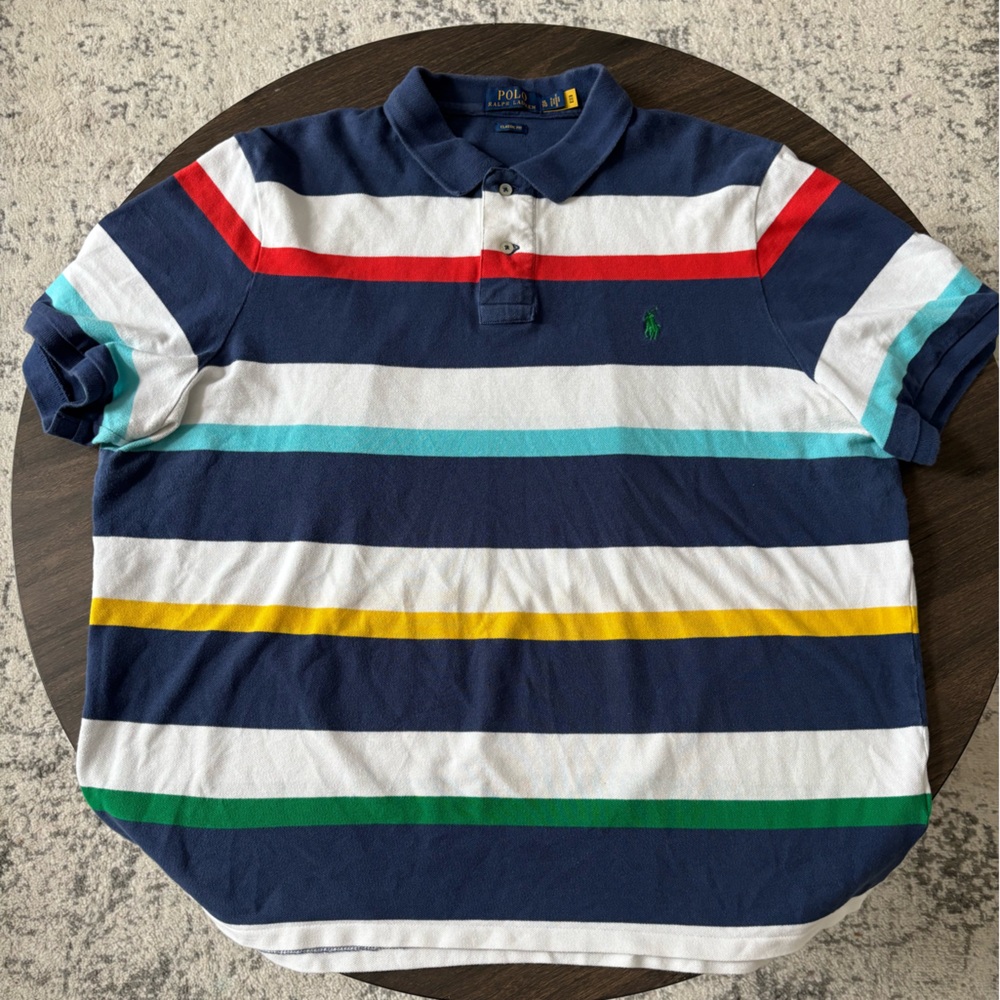 Polo Ralph Lauren Classic Fit Striped Mesh‎ Polo Shirt Vacation Blue Multi XL - Picture 3 of 6